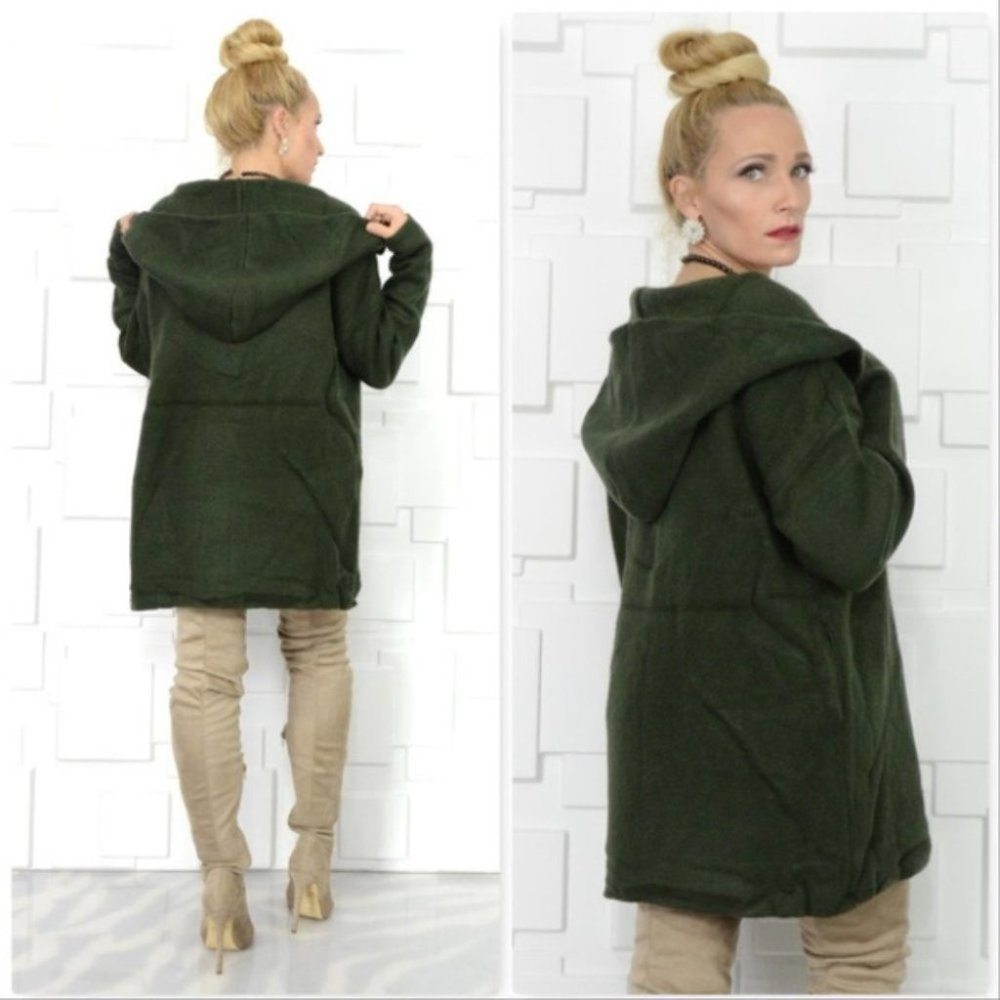 MOSSY GREEN HOODED CARDIGAN - Picture 3 of 5
